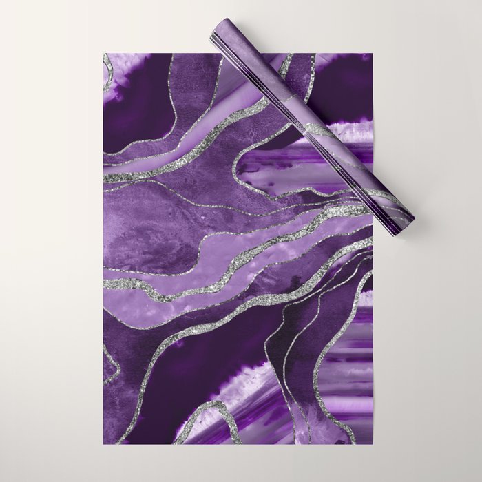 Purple Marble Agate Silver Glitter Glam #1 (Faux Glitter) #decor #art #society6 Wrapping Paper Gallery Image 1