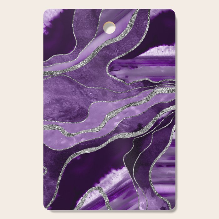 Purple Marble Agate Silver Glitter Glam #1 (Faux Glitter) #decor #art #society6 Cutting Board Gallery Image 1