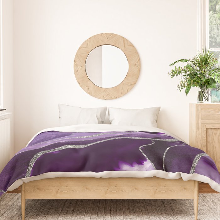 Purple Marble Agate Silver Glitter Glam #1 (Faux Glitter) #decor #art #society6 Duvet Cover Gallery Image 3