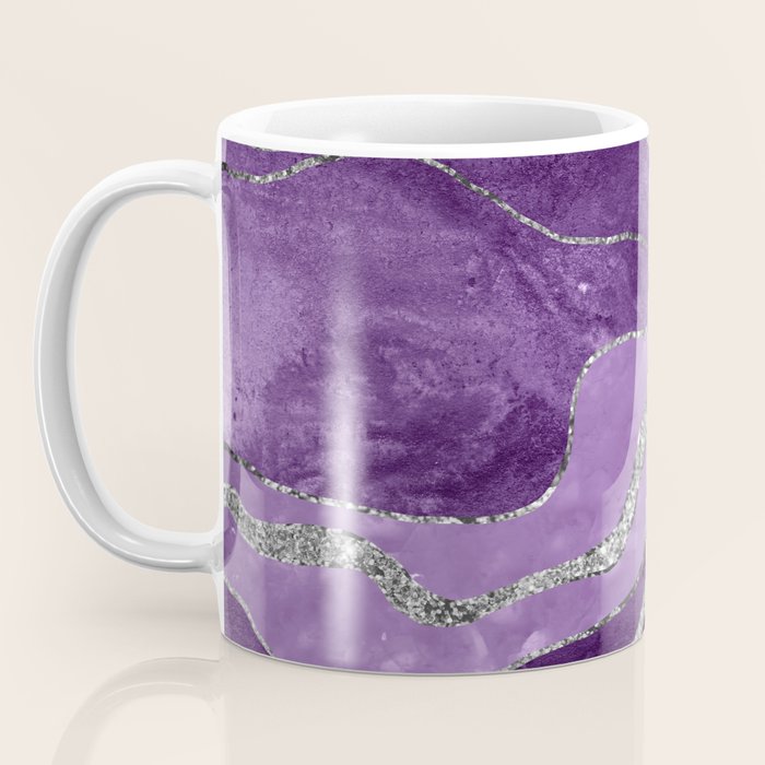 Purple Marble Agate Silver Glitter Glam #1 (Faux Glitter) #decor #art #society6 Coffee Mug Gallery Image 3