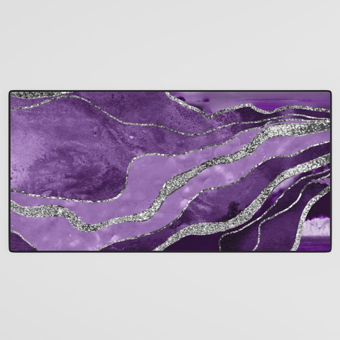 Purple Marble Agate Silver Glitter Glam #1 (Faux Glitter) #decor #art #society6 Desk Mat Gallery Image 3
