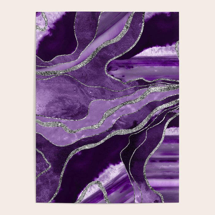 Purple Marble Agate Silver Glitter Glam #1 (Faux Glitter) #decor #art #society6 Poster Gallery Image 1