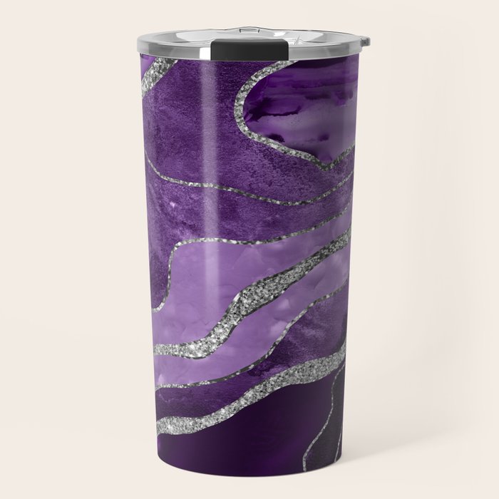 Purple Marble Agate Silver Glitter Glam #1 (Faux Glitter) #decor #art #society6 Travel Mug Gallery Image 1
