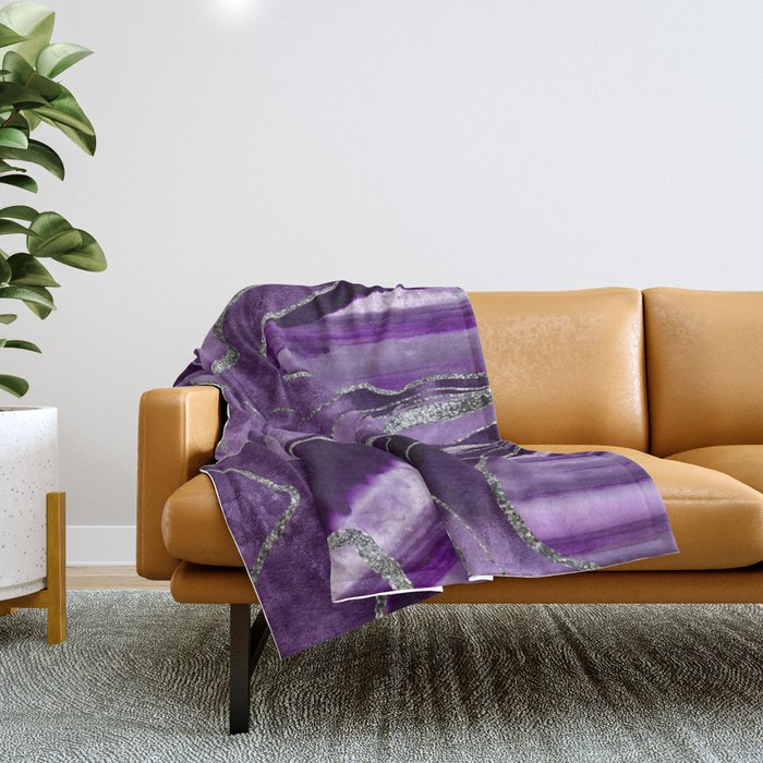 Purple Marble Agate Silver Glitter Glam #1 (Faux Glitter) #decor #art #society6 Throw Blanket Gallery Image 1