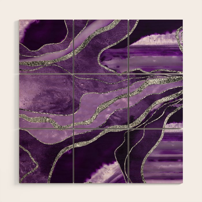 Purple Marble Agate Silver Glitter Glam #1 (Faux Glitter) #decor #art #society6 Wood Wall Art Gallery Image 1