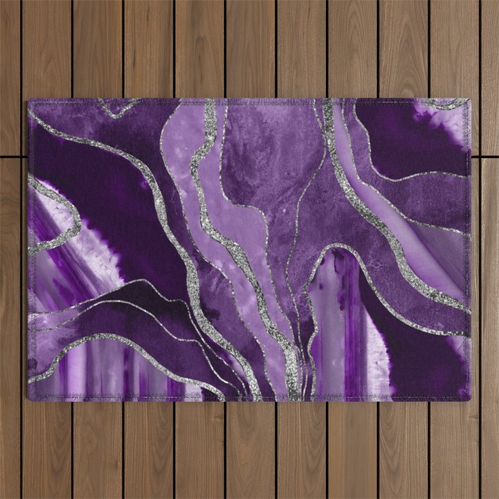 Purple Marble Agate Silver Glitter Glam #1 (Faux Glitter) #decor #art #society6 Outdoor Rug Gallery Image 1