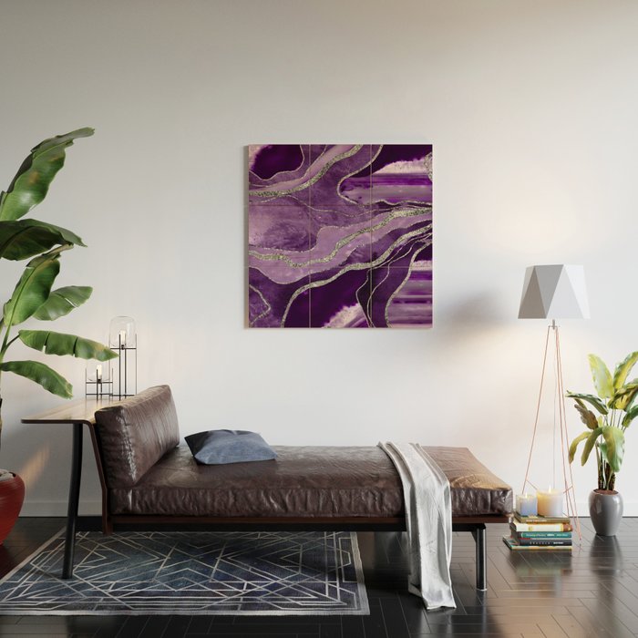 Purple Marble Agate Silver Glitter Glam #1 (Faux Glitter) #decor #art #society6 Wood Wall Art Gallery Image 2