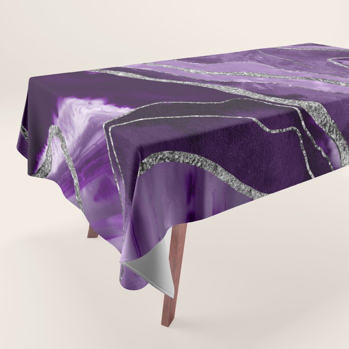 Purple Marble Agate Silver Glitter Glam #1 (Faux Glitter) #decor #art #society6 Tablecloth Gallery Image 1