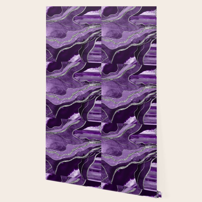Purple Marble Agate Silver Glitter Glam #1 (Faux Glitter) #decor #art #society6 Wallpaper Gallery Image 2
