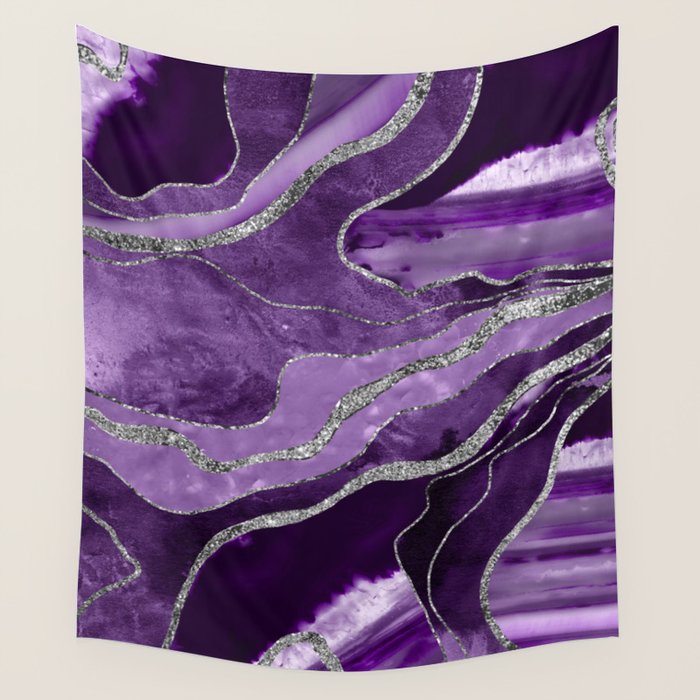 Purple Marble Agate Silver Glitter Glam #1 (Faux Glitter) #decor #art #society6 Wall Tapestry Gallery Image 1