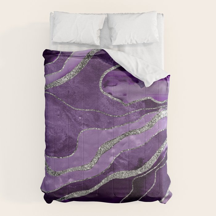 Purple Marble Agate Silver Glitter Glam #1 (Faux Glitter) #decor #art #society6 Comforter Gallery Image 6