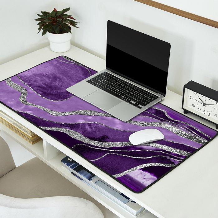 Purple Marble Agate Silver Glitter Glam #1 (Faux Glitter) #decor #art #society6 Desk Mat Gallery Image 2