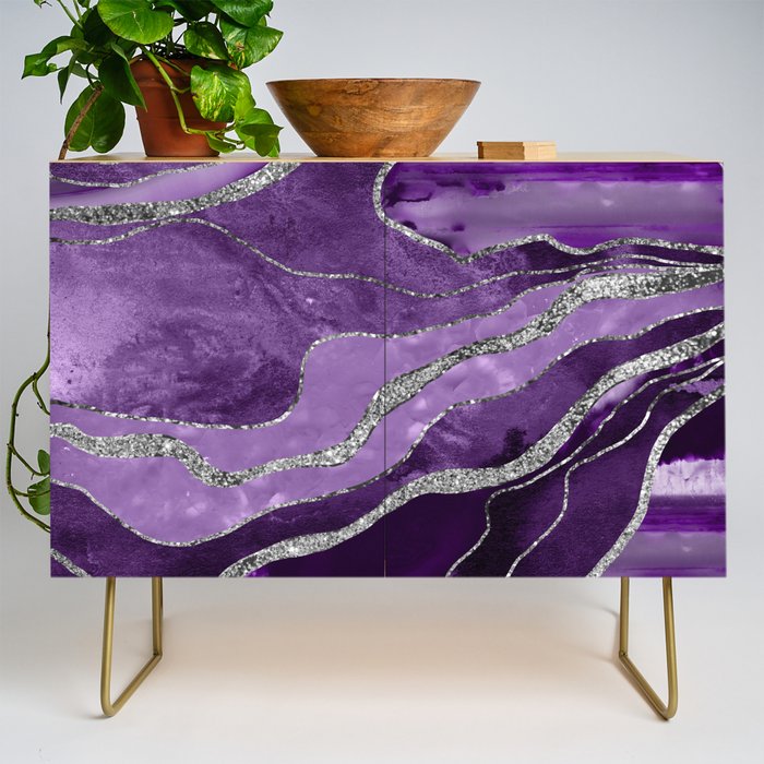 Purple Marble Agate Silver Glitter Glam #1 (Faux Glitter) #decor #art #society6 Credenza Gallery Image 1