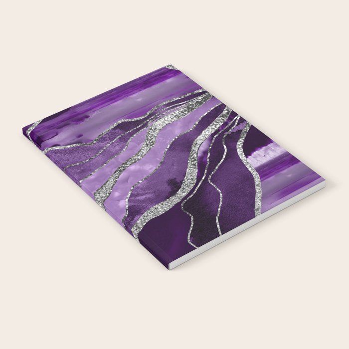 Purple Marble Agate Silver Glitter Glam #1 (Faux Glitter) #decor #art #society6 Notebook Gallery Image 1