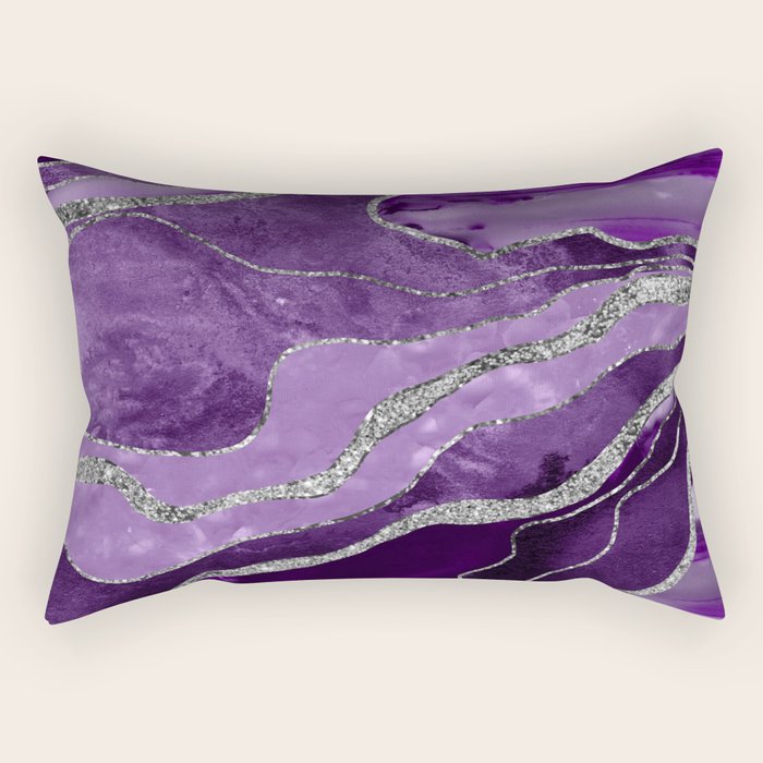 Purple Marble Agate Silver Glitter Glam #1 (Faux Glitter) #decor #art #society6 Rectangular Pillow Gallery Image 2