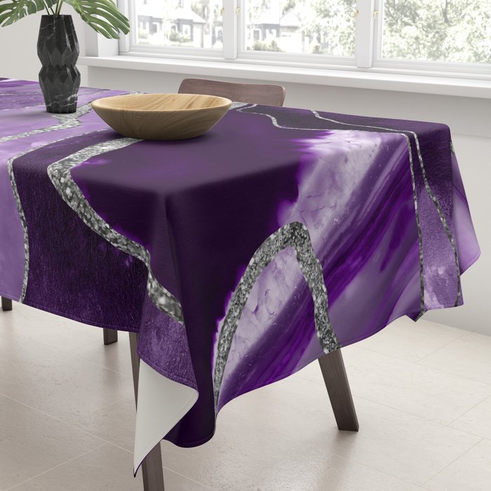 Purple Marble Agate Silver Glitter Glam #1 (Faux Glitter) #decor #art #society6 Tablecloth Gallery Image 3