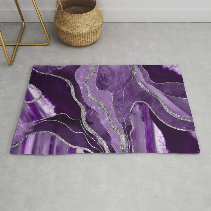 Purple Marble Agate Silver Glitter Glam #1 (Faux Glitter) #decor #art #society6 Rug Gallery Image 1