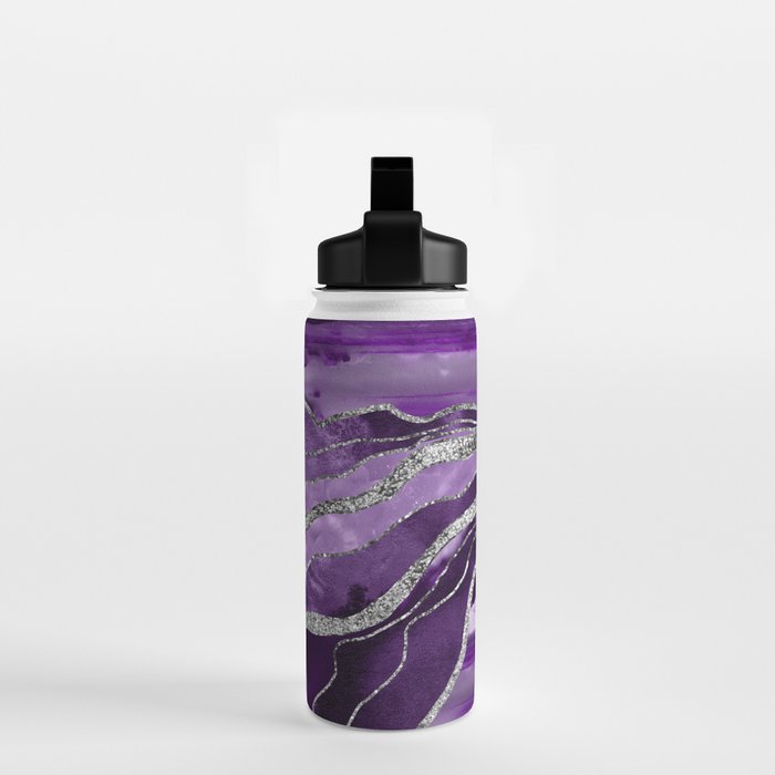 Purple Marble Agate Silver Glitter Glam #1 (Faux Glitter) #decor #art #society6 Water Bottle Gallery Image 2