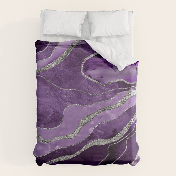 Purple Marble Agate Silver Glitter Glam #1 (Faux Glitter) #decor #art #society6 Duvet Cover Gallery Image 6