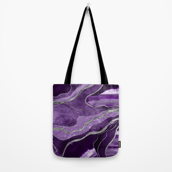 Purple Marble Agate Silver Glitter Glam #1 (Faux Glitter) #decor #art #society6 Tote Bag Gallery Image 2