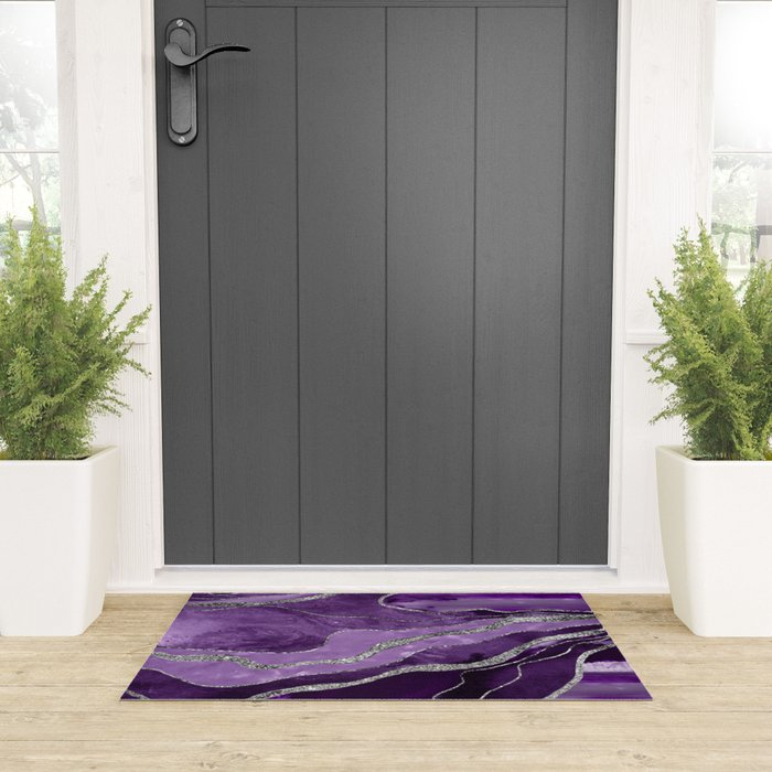 Purple Marble Agate Silver Glitter Glam #1 (Faux Glitter) #decor #art #society6 Welcome Mat Gallery Image 3