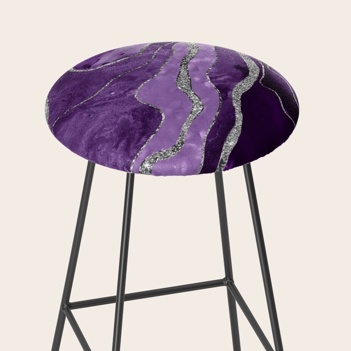 Purple Marble Agate Silver Glitter Glam #1 (Faux Glitter) #decor #art #society6 Stool Gallery Image 2