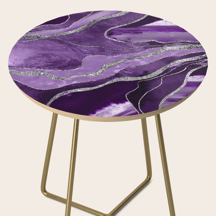 Purple Marble Agate Silver Glitter Glam #1 (Faux Glitter) #decor #art #society6 Side Table Gallery Image 2