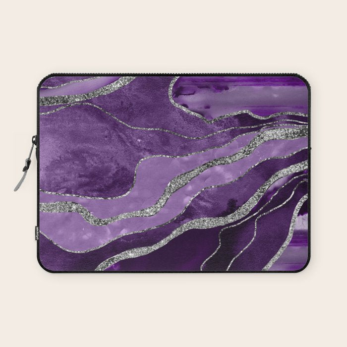 Purple Marble Agate Silver Glitter Glam #1 (Faux Glitter) #decor #art #society6 Laptop Sleeve Gallery Image 1
