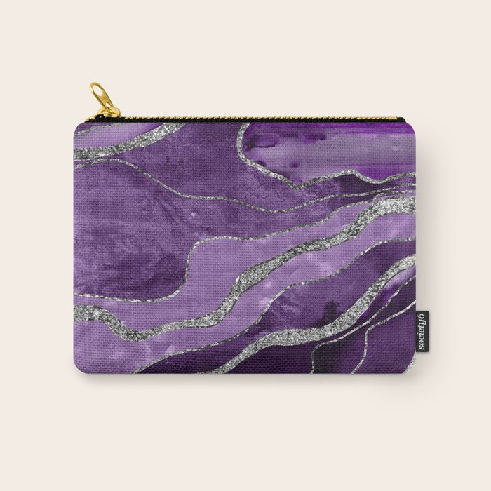 Purple Marble Agate Silver Glitter Glam #1 (Faux Glitter) #decor #art #society6 Carry All Pouch Gallery Image 1