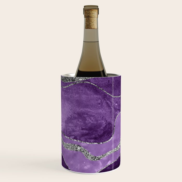 Purple Marble Agate Silver Glitter Glam #1 (Faux Glitter) #decor #art #society6 Wine Chiller Gallery Image 2