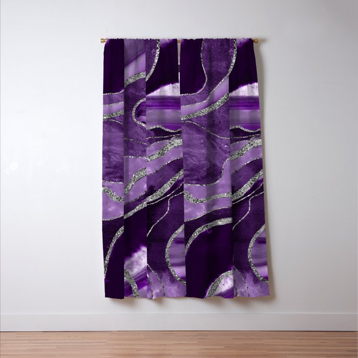 Purple Marble Agate Silver Glitter Glam #1 (Faux Glitter) #decor #art #society6 Window Curtain Gallery Image 3