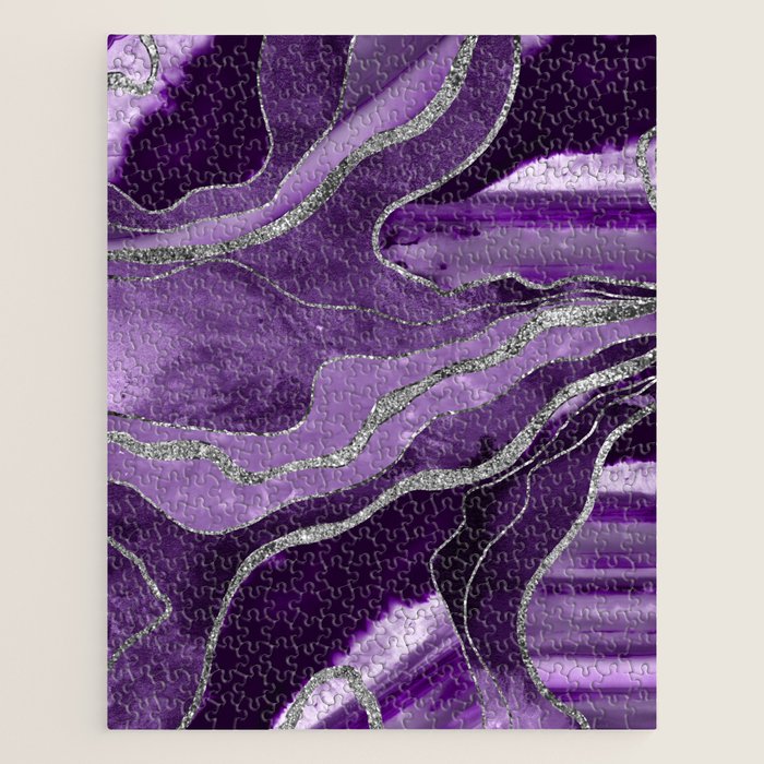 Purple Marble Agate Silver Glitter Glam #1 (Faux Glitter) #decor #art #society6 Jigsaw Puzzle Gallery Image 1