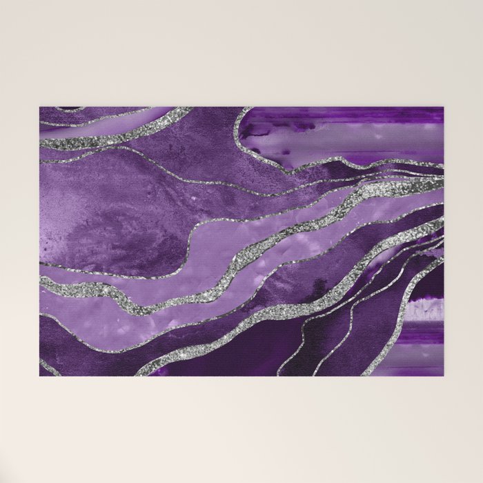 Purple Marble Agate Silver Glitter Glam #1 (Faux Glitter) #decor #art #society6 Welcome Mat Gallery Image 1