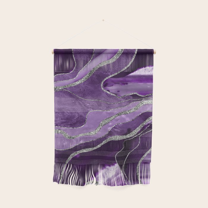 Purple Marble Agate Silver Glitter Glam #1 (Faux Glitter) #decor #art #society6 Wall Hanging Gallery Image 1
