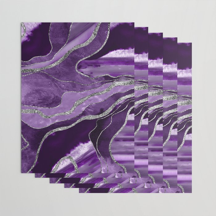 Purple Marble Agate Silver Glitter Glam #1 (Faux Glitter) #decor #art #society6 Wrapping Paper Gallery Image 3