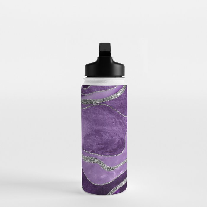 Purple Marble Agate Silver Glitter Glam #1 (Faux Glitter) #decor #art #society6 Water Bottle Gallery Image 3