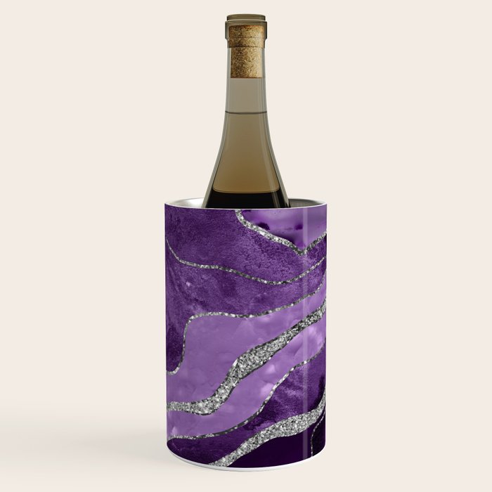 Purple Marble Agate Silver Glitter Glam #1 (Faux Glitter) #decor #art #society6 Wine Chiller Gallery Image 1
