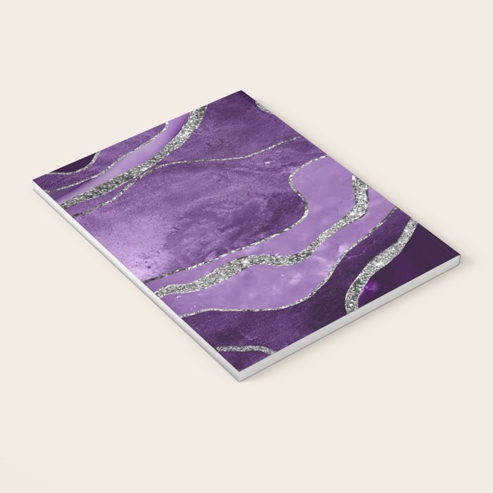 Purple Marble Agate Silver Glitter Glam #1 (Faux Glitter) #decor #art #society6 Notebook Gallery Image 3