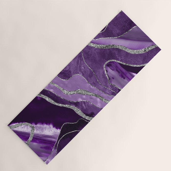 Purple Marble Agate Silver Glitter Glam #1 (Faux Glitter) #decor #art #society6 Yoga Mat Gallery Image 1
