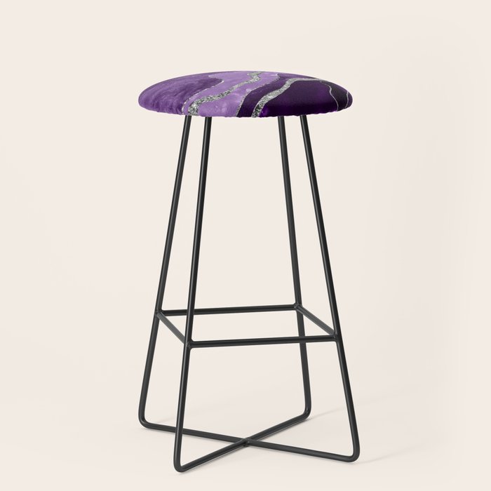 Purple Marble Agate Silver Glitter Glam #1 (Faux Glitter) #decor #art #society6 Stool Gallery Image 1