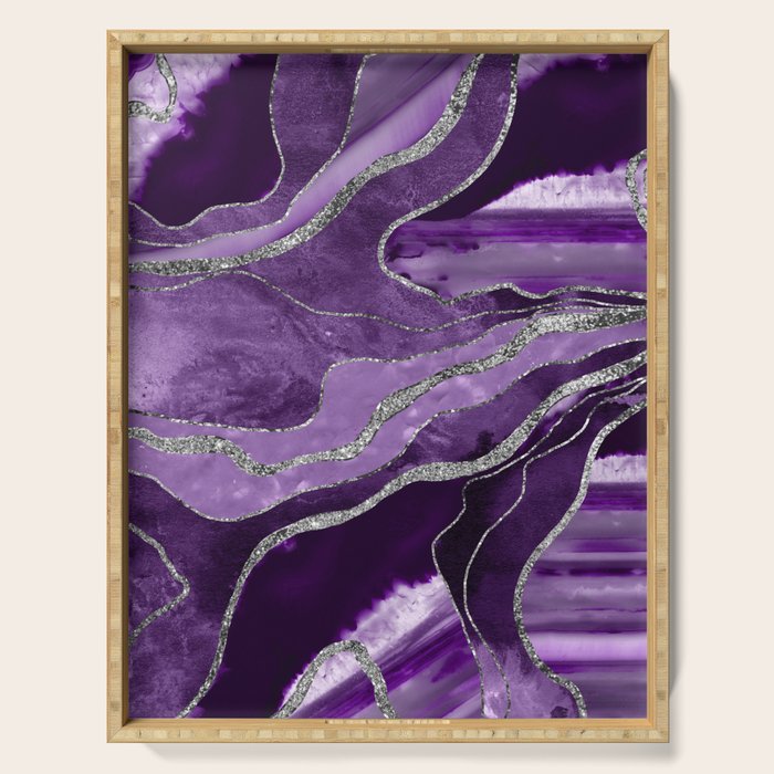 Purple Marble Agate Silver Glitter Glam #1 (Faux Glitter) #decor #art #society6 Serving Tray Gallery Image 1