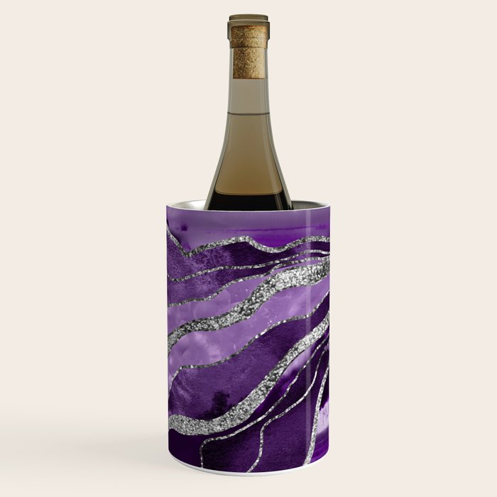 Purple Marble Agate Silver Glitter Glam #1 (Faux Glitter) #decor #art #society6 Wine Chiller Gallery Image 3