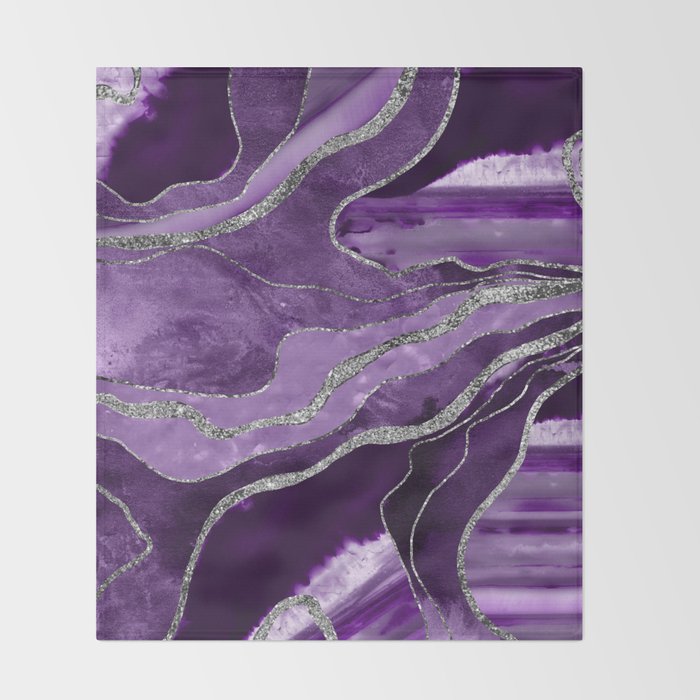 Purple Marble Agate Silver Glitter Glam #1 (Faux Glitter) #decor #art #society6 Throw Blanket Gallery Image 2