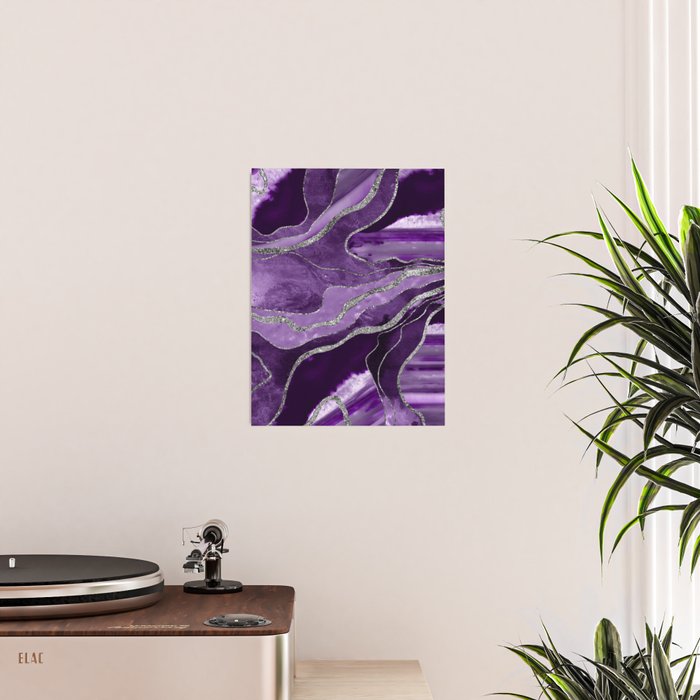 Purple Marble Agate Silver Glitter Glam #1 (Faux Glitter) #decor #art #society6 Poster Gallery Image 2