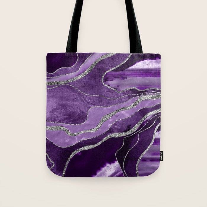 Purple Marble Agate Silver Glitter Glam #1 (Faux Glitter) #decor #art #society6 Tote Bag Gallery Image 1