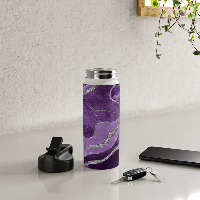 Purple Marble Agate Silver Glitter Glam #1 (Faux Glitter) #decor #art #society6 Water Bottle Gallery Image 4