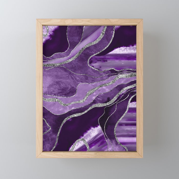 Purple Marble Agate Silver Glitter Glam #1 (Faux Glitter) #decor #art #society6 Mini Art Print Gallery Image 1