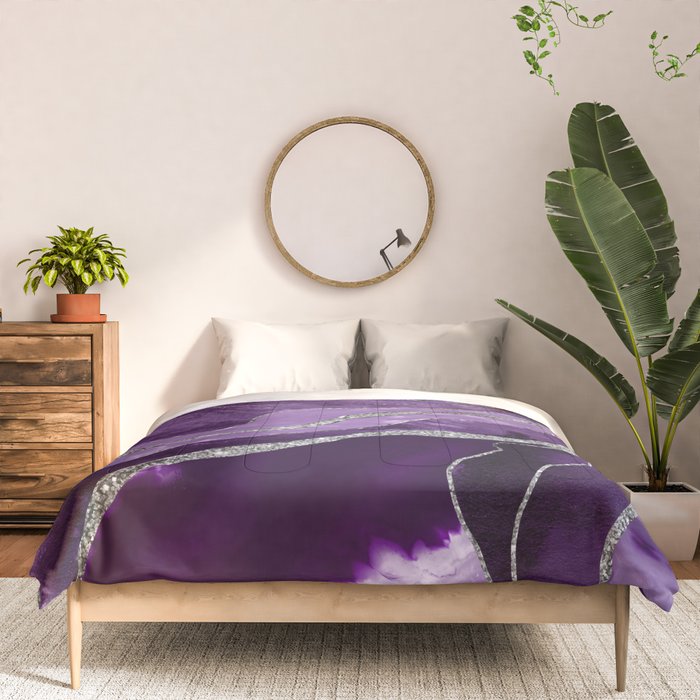 Purple Marble Agate Silver Glitter Glam #1 (Faux Glitter) #decor #art #society6 Comforter Gallery Image 3