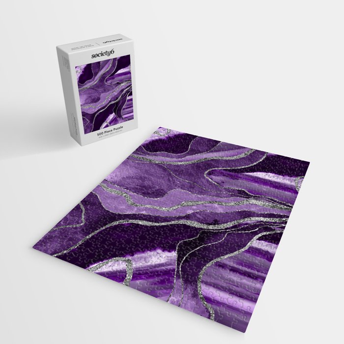 Purple Marble Agate Silver Glitter Glam #1 (Faux Glitter) #decor #art #society6 Jigsaw Puzzle Gallery Image 2