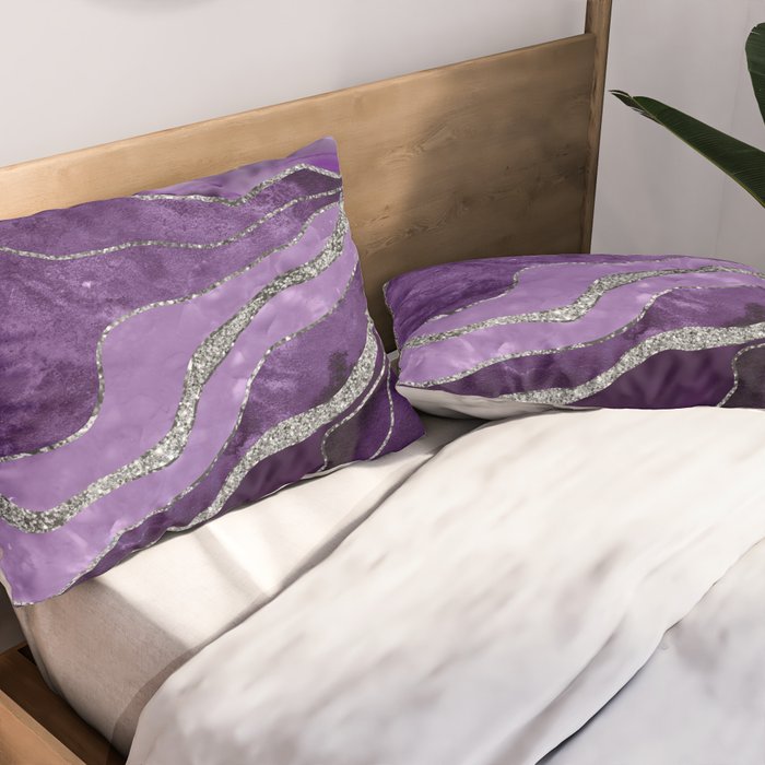 Purple Marble Agate Silver Glitter Glam #1 (Faux Glitter) #decor #art #society6 Pillow Sham Gallery Image 2